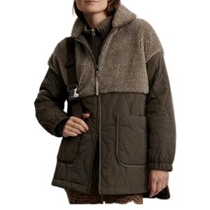 Dylan Womens Brown Quilted Sherpa Full Zip Warm Everyday Outdoor Jacket S